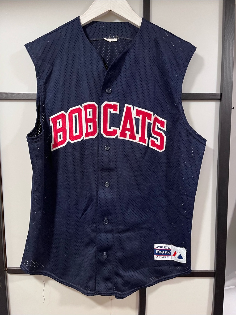 VTG Majestic Athletic Bobcats Sleeveless Baseball Jersey Navy #16 Large/XL